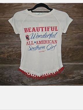 Southern Grace Girls Size 10 Patriotic Fringe Top NWT Red White Blue
